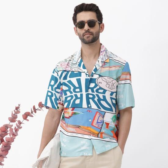 rare rabbit men printed regular fit resort shirt