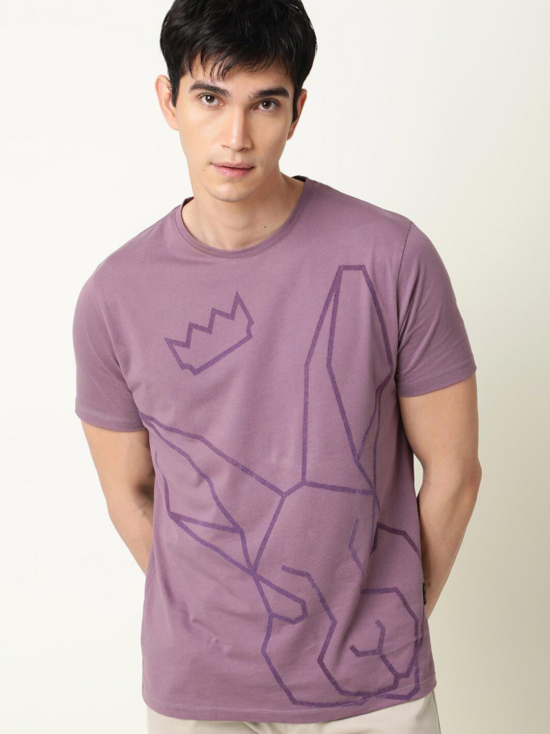 rare rabbit men purple printed cotton slim fit t-shirt