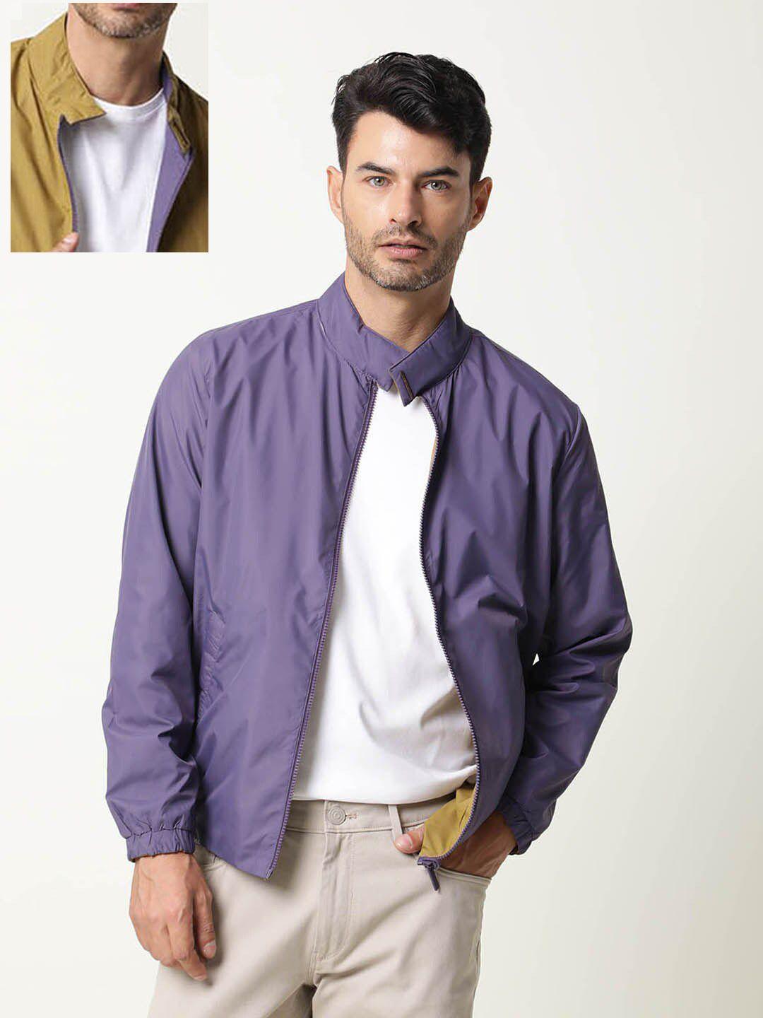 rare rabbit men purple solid biker jacket