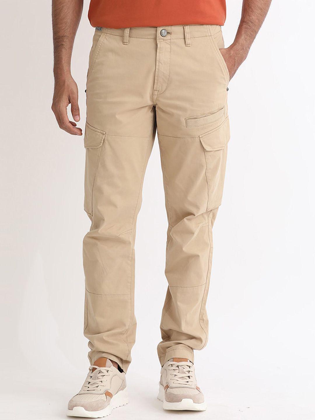 rare rabbit men regular fit mid-rise cotton cargos trousers