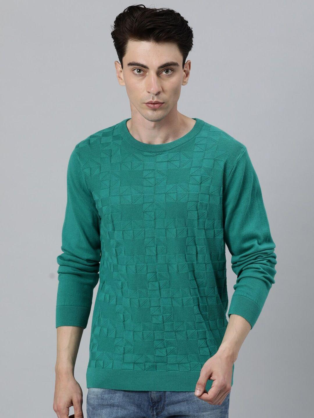 rare rabbit men sea green self design cotton pullover