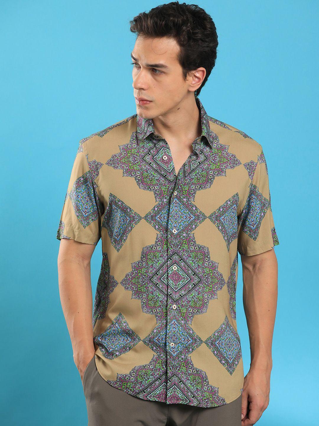 rare rabbit men slim fit ethnic motifs printed opaque cotton casual shirt