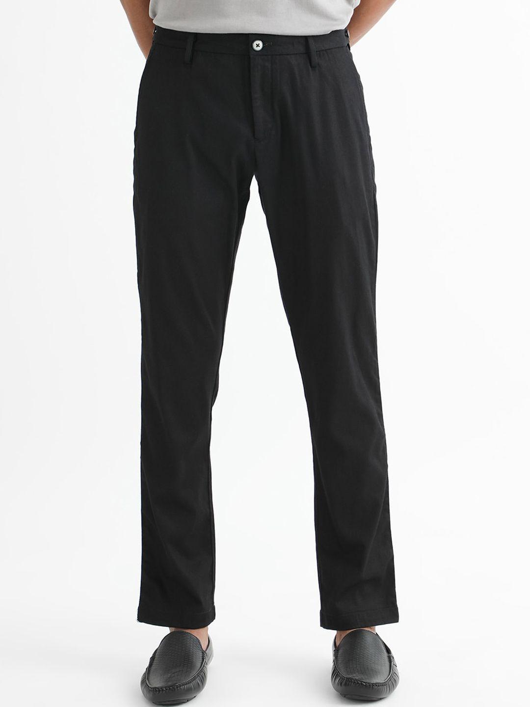 rare rabbit men slim fit mid-rise cotton casual trousers