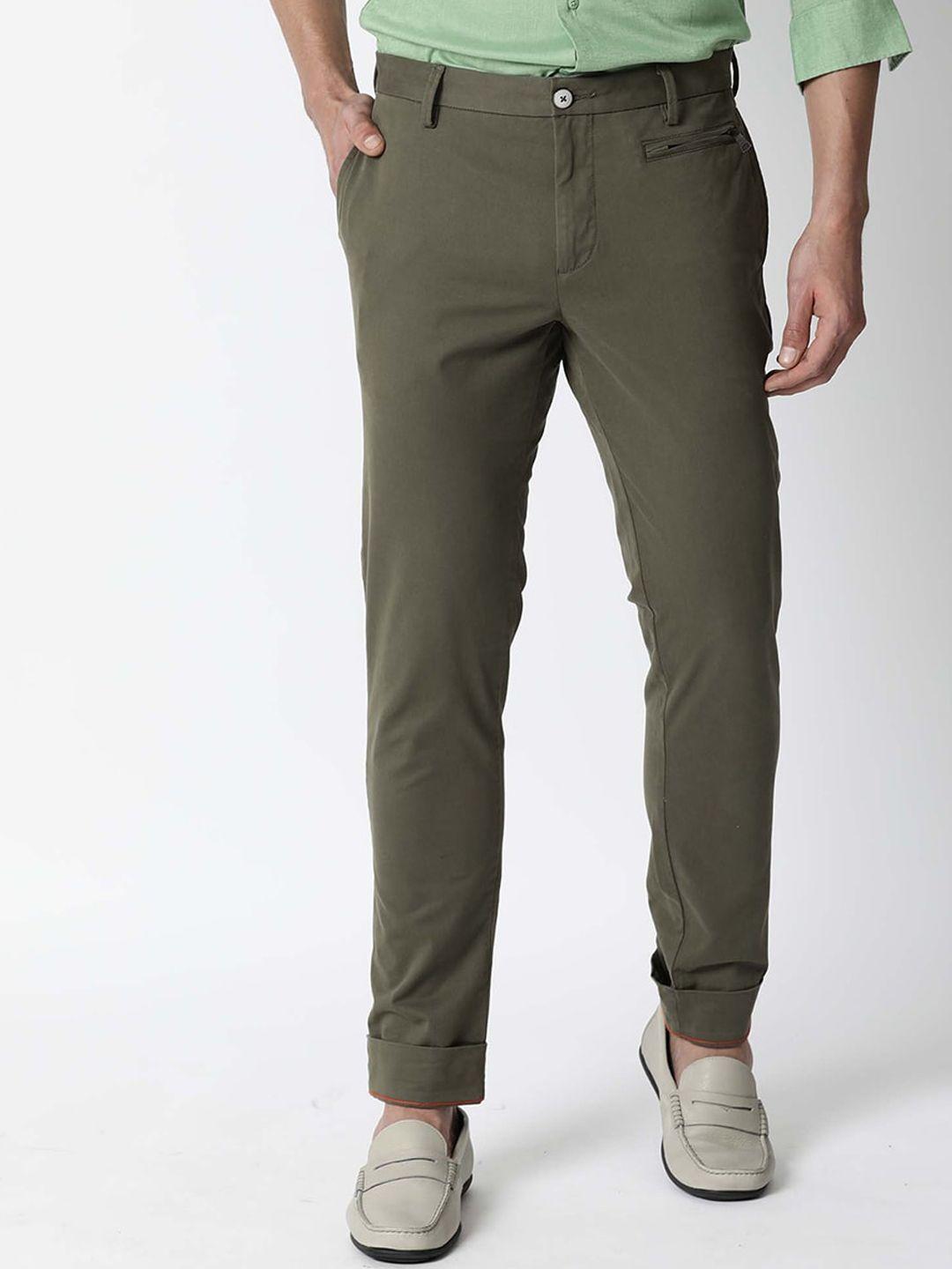 rare rabbit men slim fit mid-rise cotton trousers