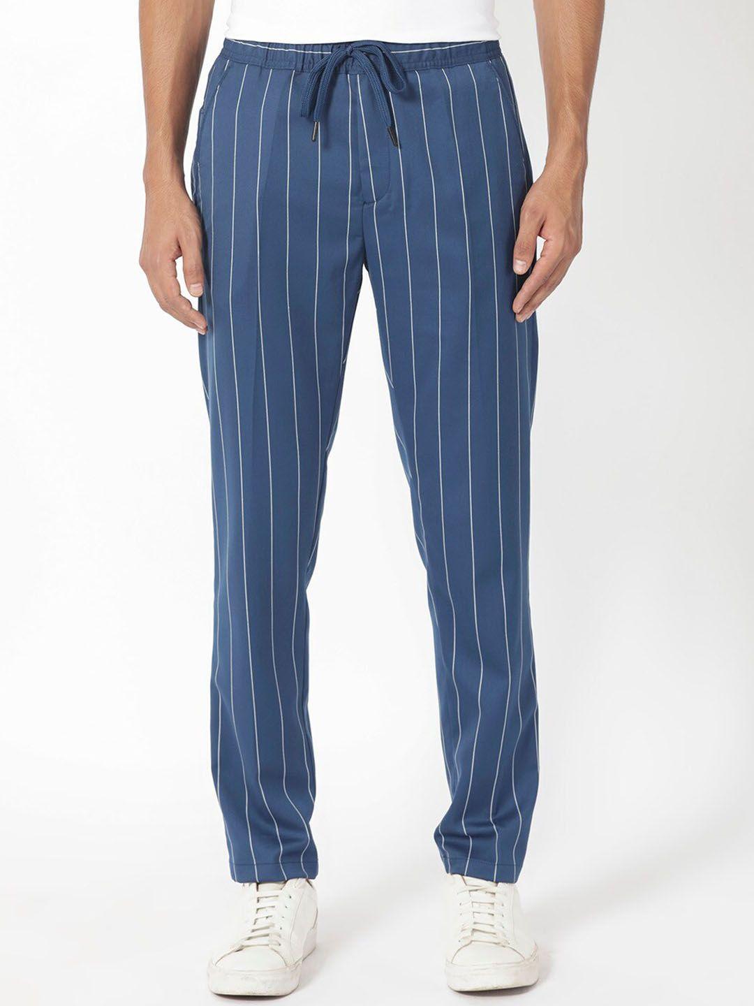 rare rabbit men striped slim fit mid-rise plain regular trousers