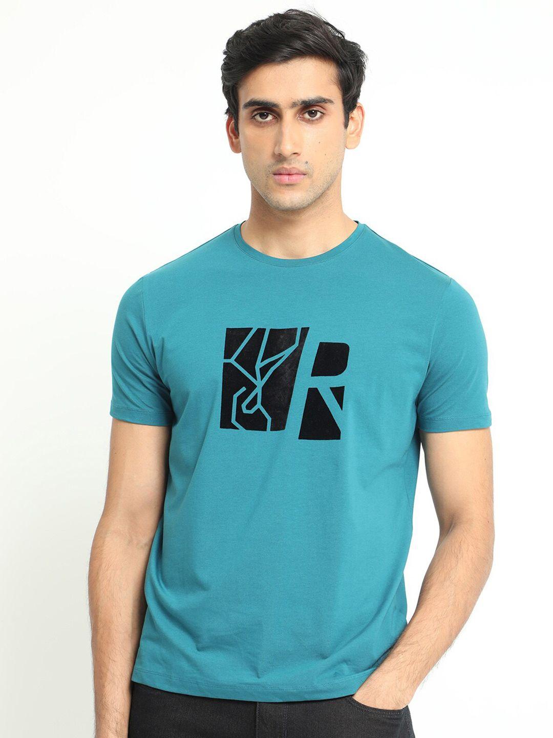 rare rabbit men teal high neck pockets slim fit t-shirt