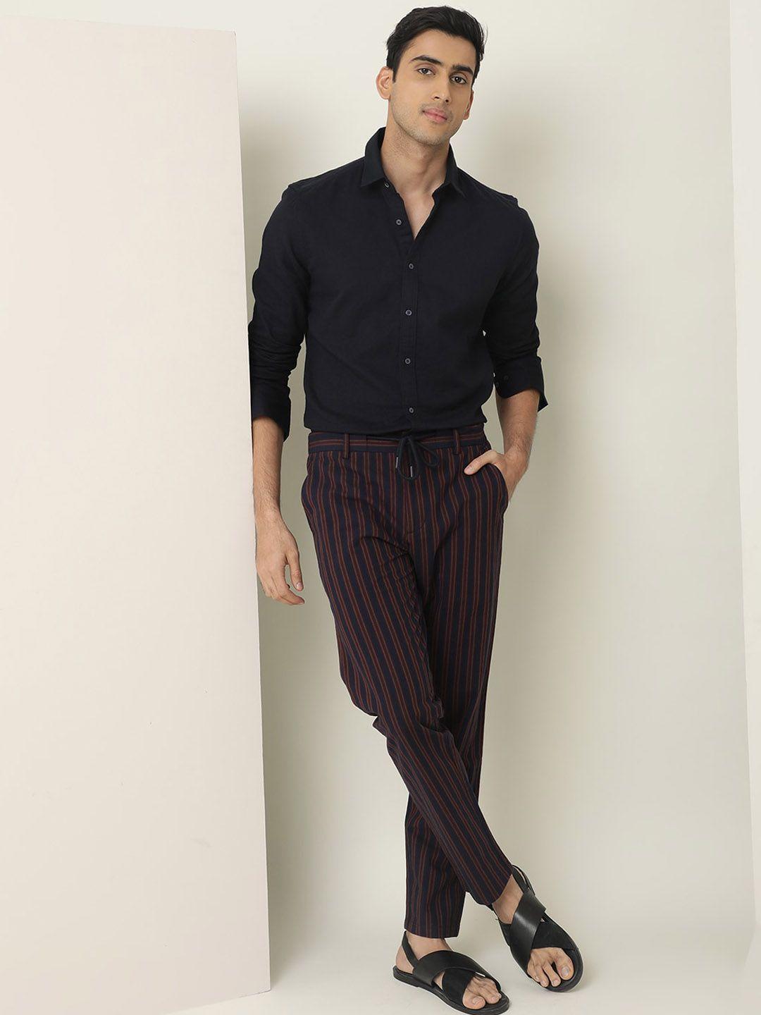 rare rabbit men vertical striped slim fit cotton trousers