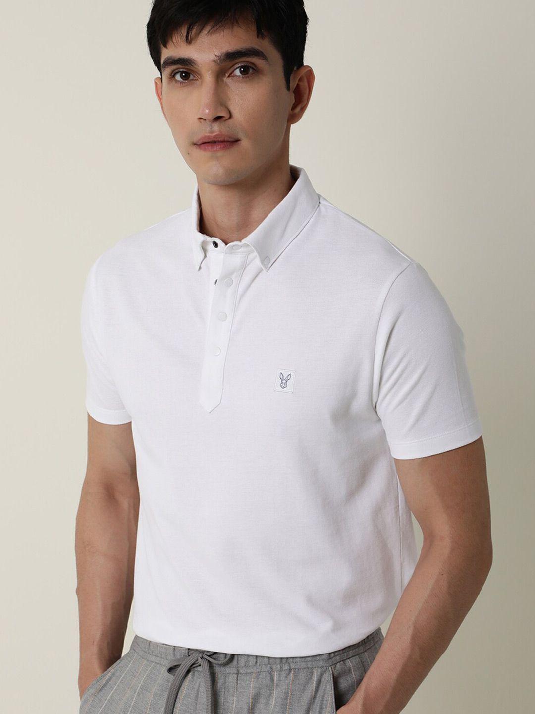 rare rabbit men white polo collar slim fit t-shirt