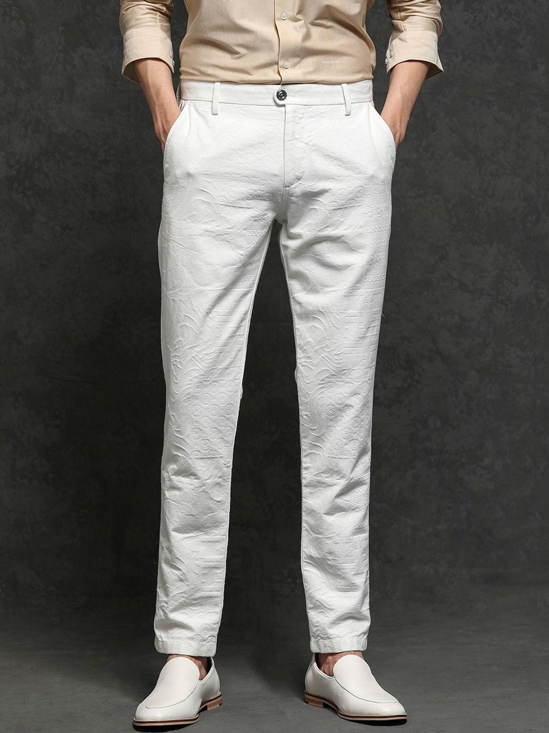 rare rabbit men white printed slim fit trousers