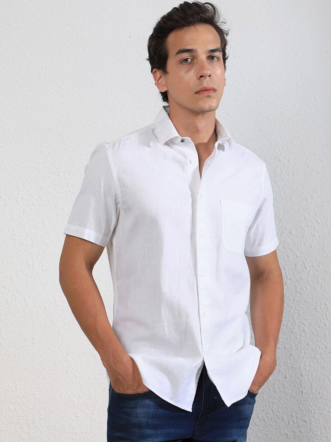 rare rabbit men white slim fit opaque casual shirt