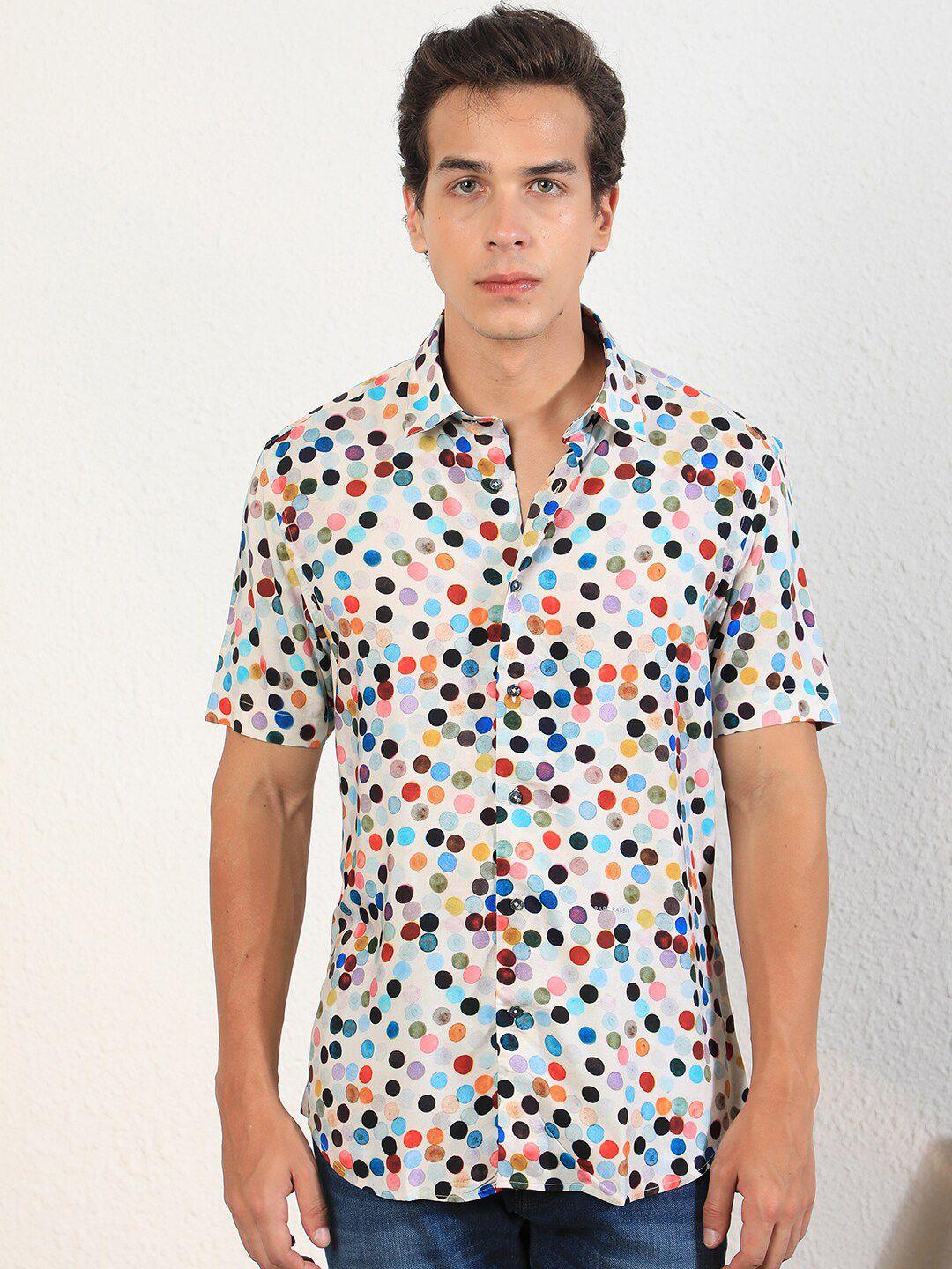 rare rabbit men white slim fit opaque printed casual shirt