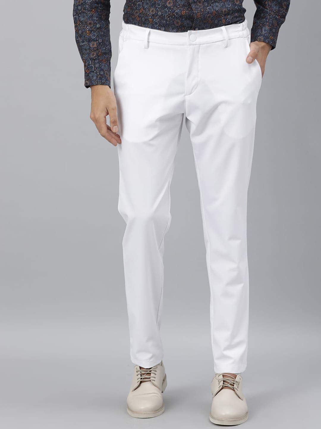 rare rabbit men white slim fit solid reguar trousers