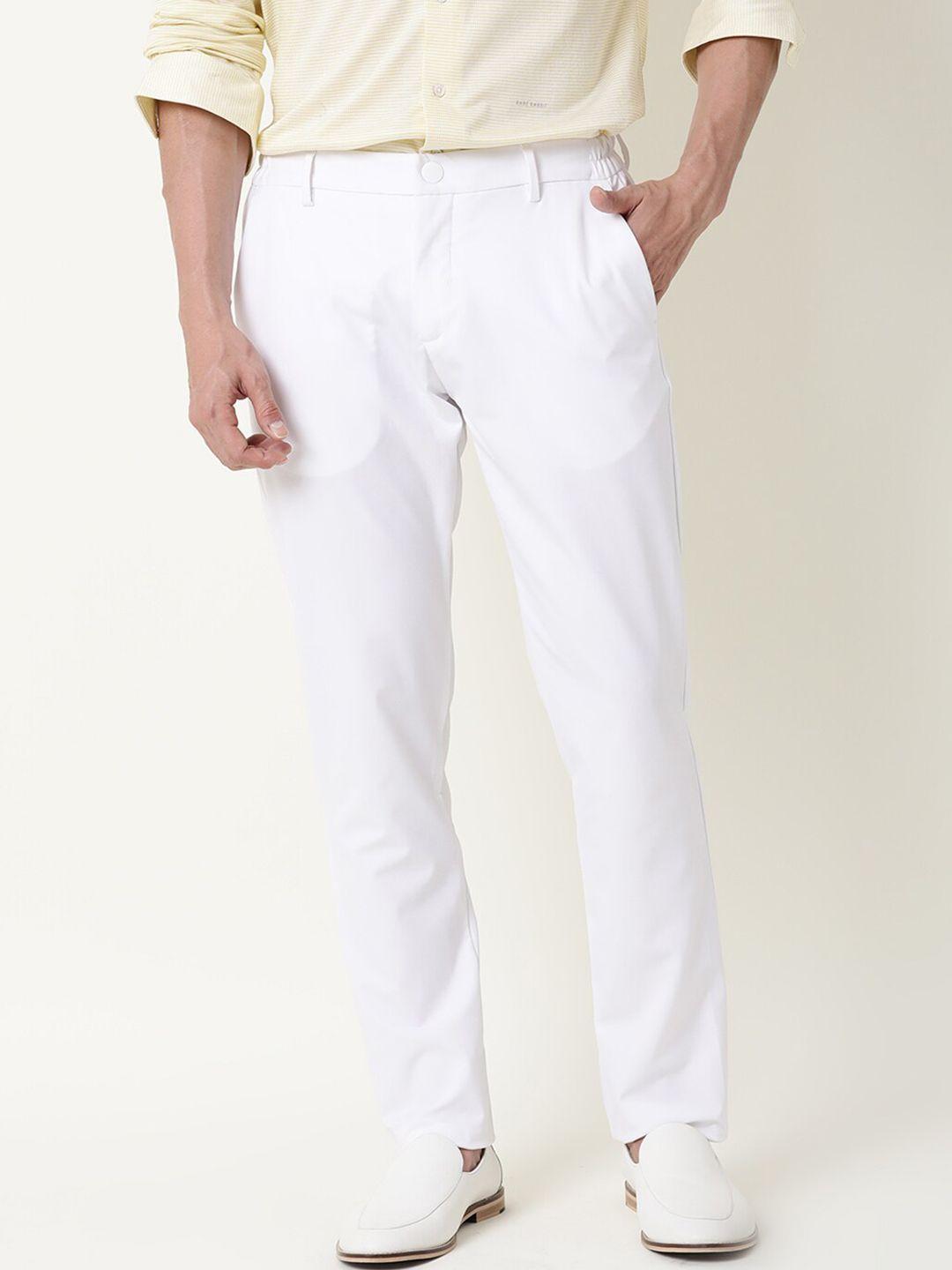 rare rabbit men white solid slim fit trouser