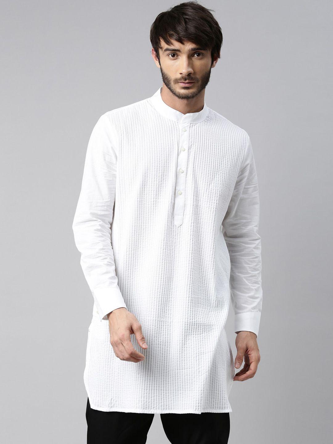 rare rabbit men white thread work kurta