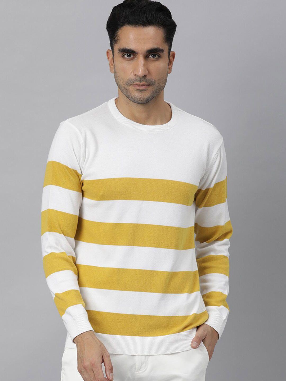 rare rabbit men yellow & white striped pullover