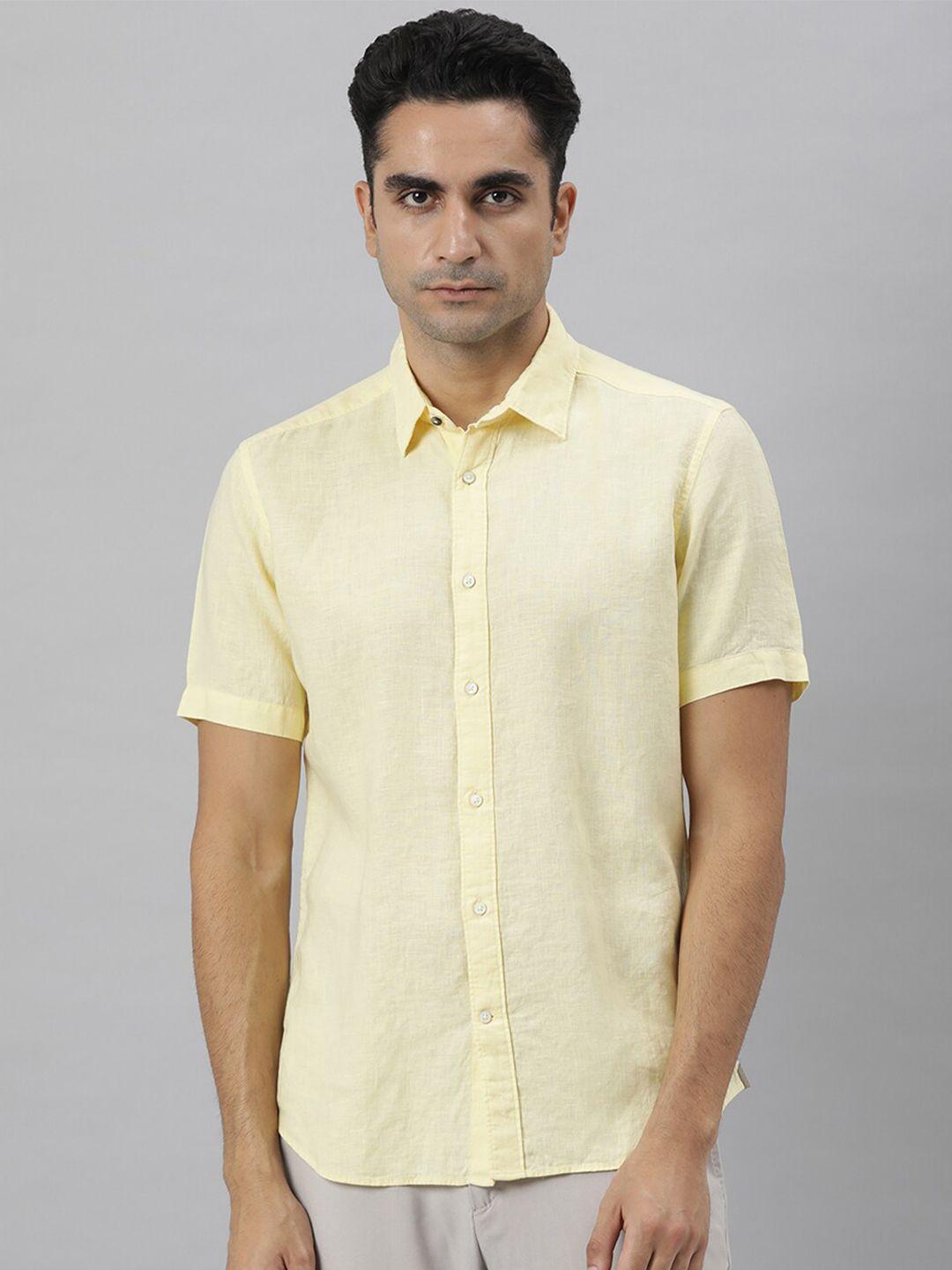 rare rabbit men yellow custom linen casual shirt