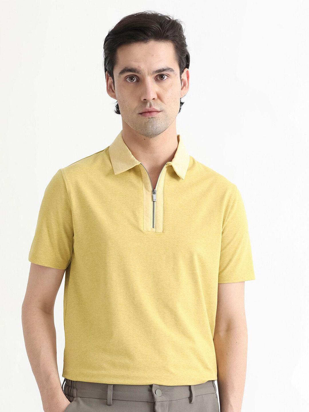 rare rabbit men yellow extended sleeves pockets slim fit t-shirt