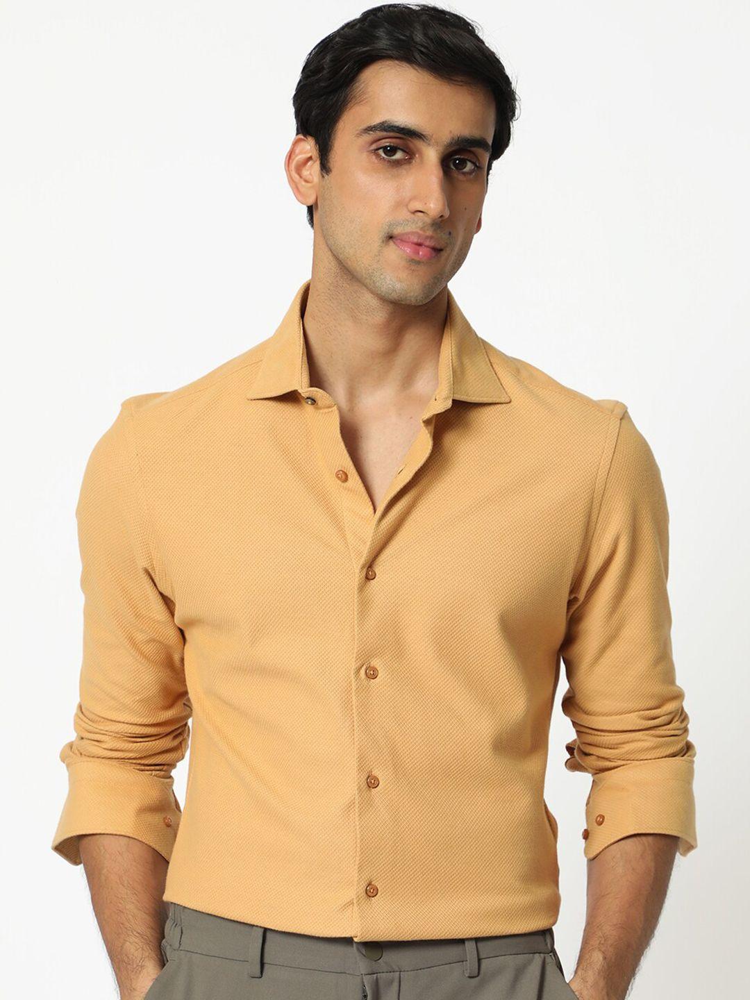 rare rabbit men yellow slim fit opaque casual shirt