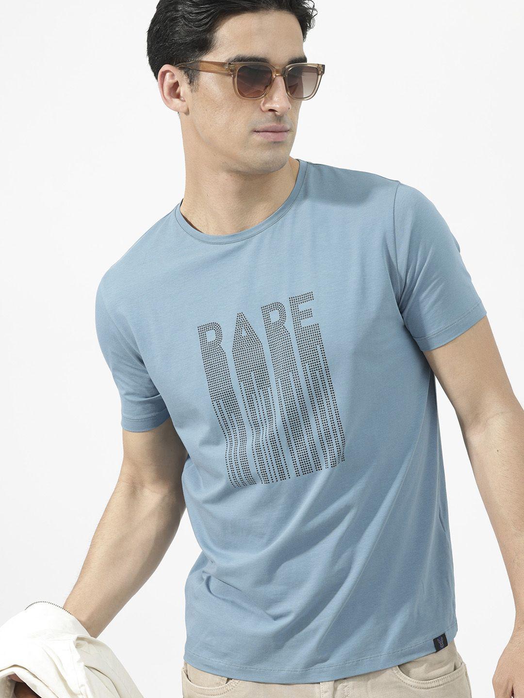 rare rabbit round neck short sleeves typographic printed cotton slim fit t-shirt