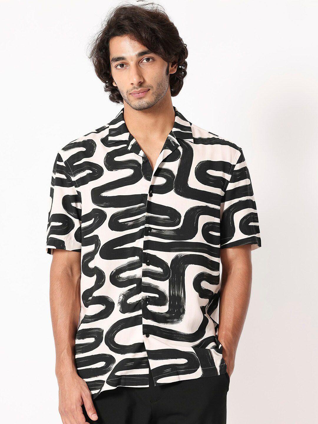 rare rabbit slim fit abstract printed cotton casual shirt