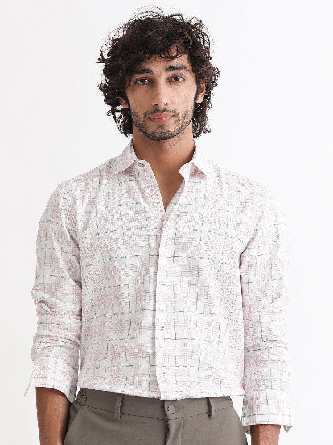 rare rabbit slim fit checked cotton casual shirt