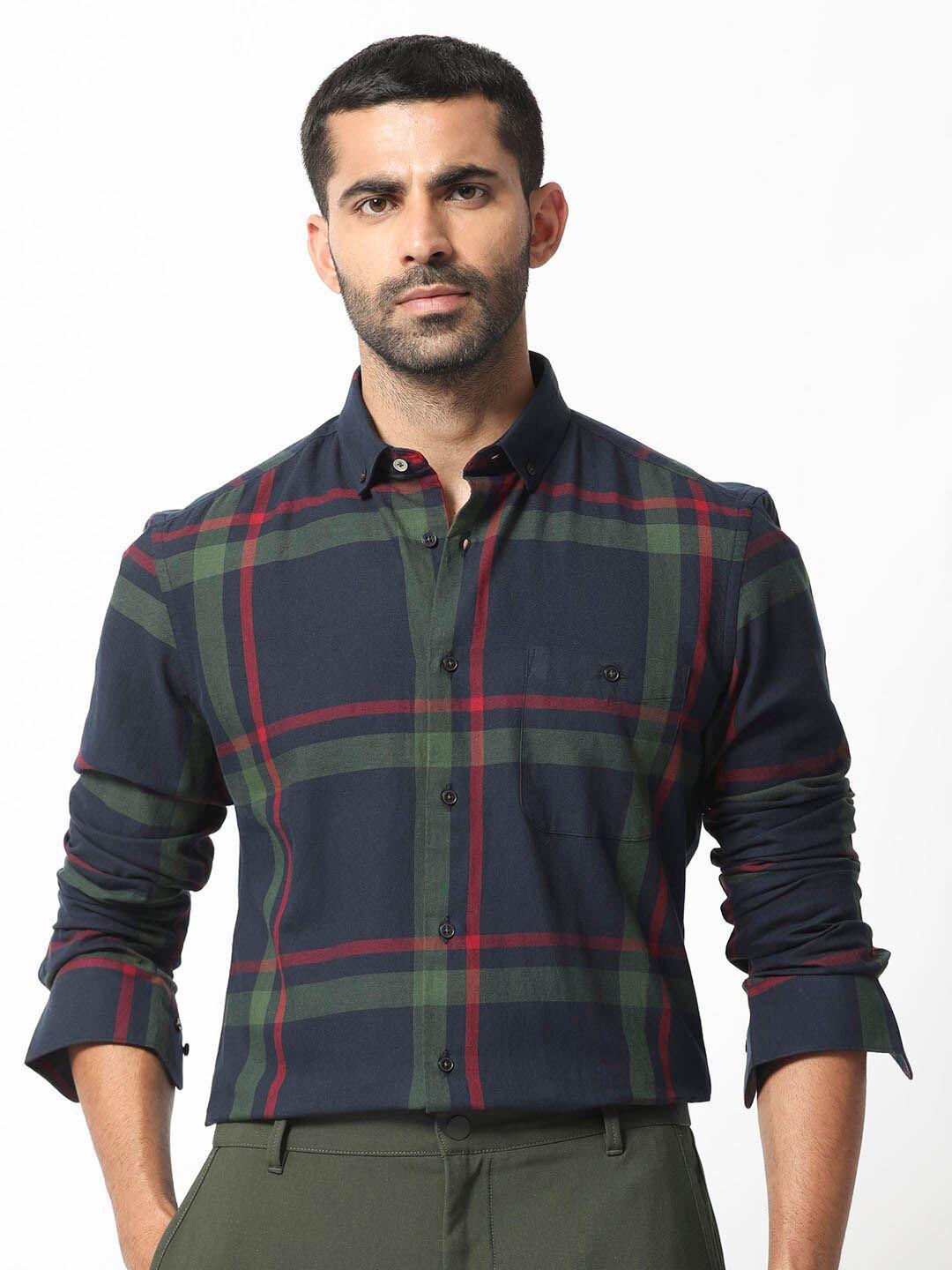 rare rabbit slim fit checked cotton casual shirt