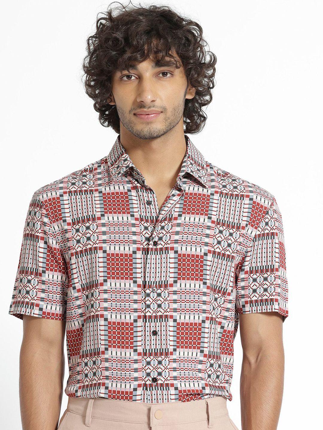 rare rabbit slim fit ethnic motifs printed spread collar casual shirt