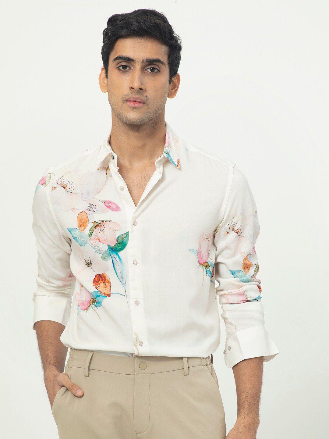 rare rabbit slim fit floral printed opaque casual shirt