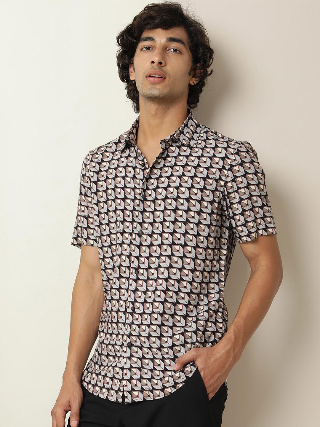 rare rabbit slim fit geometric printed opaque casual shirt