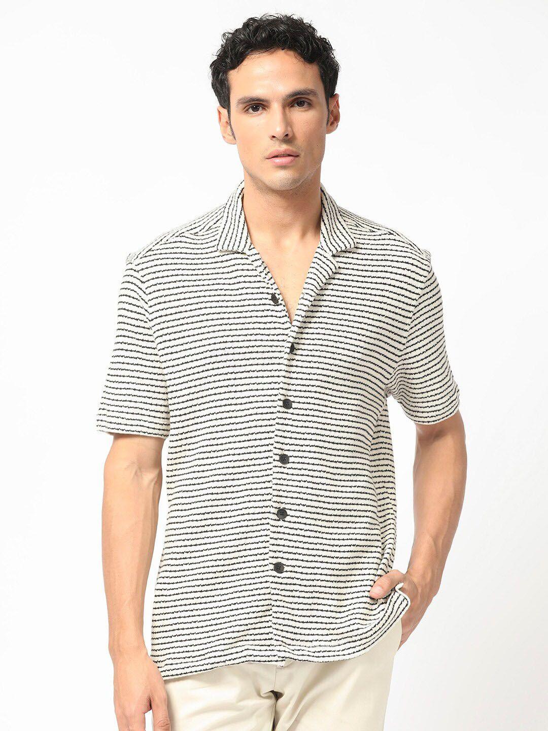 rare rabbit slim fit horizontal striped cotton casual shirt