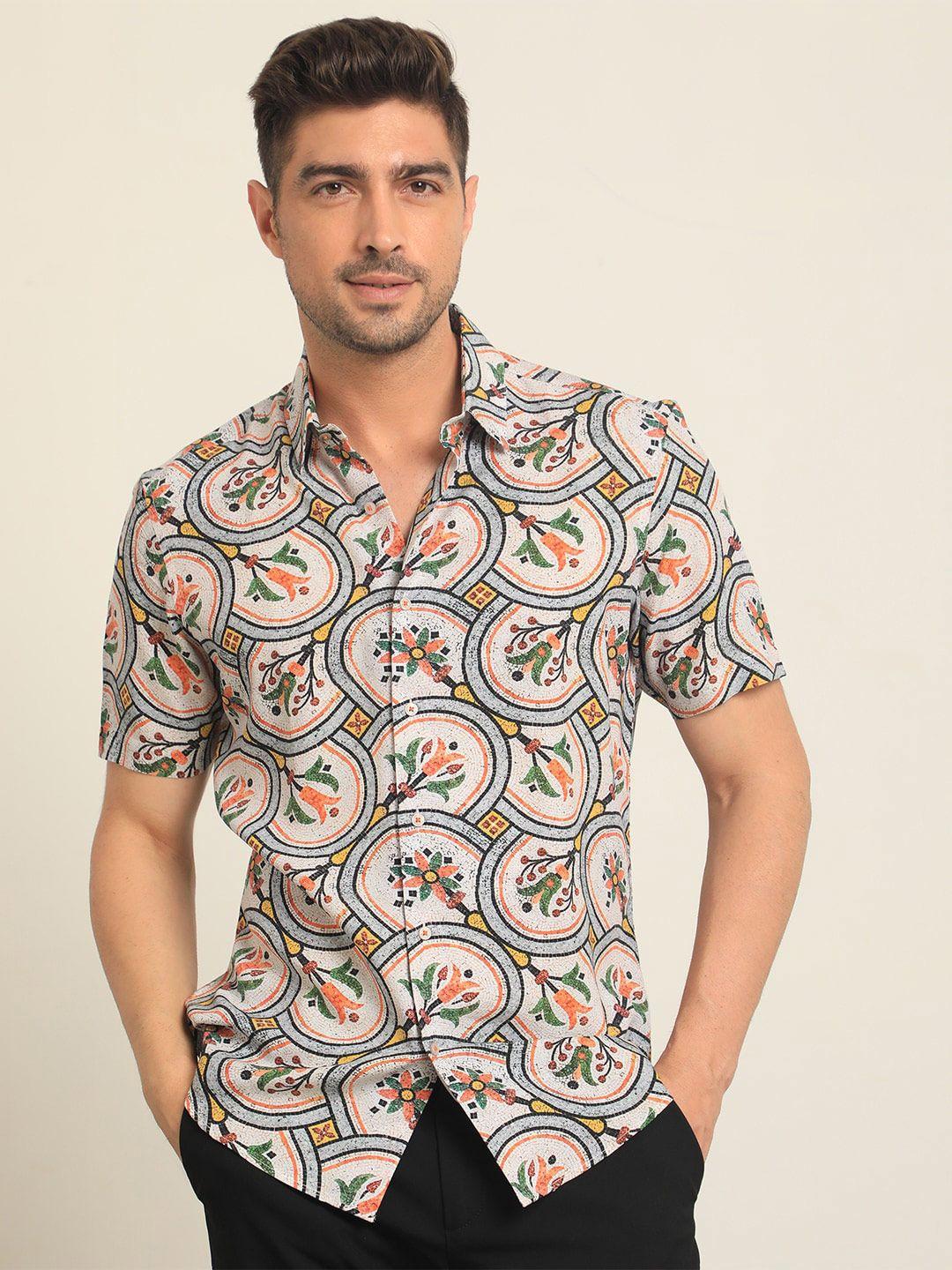 rare rabbit slim fit opaque floral printed cotton casual shirt