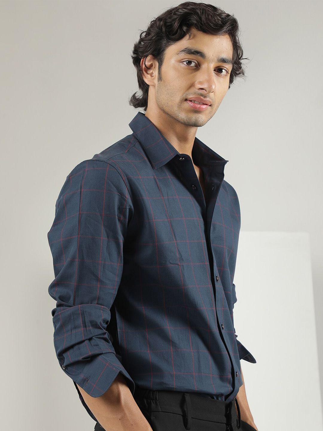 rare rabbit slim fit tartan checked casual cotton shirt