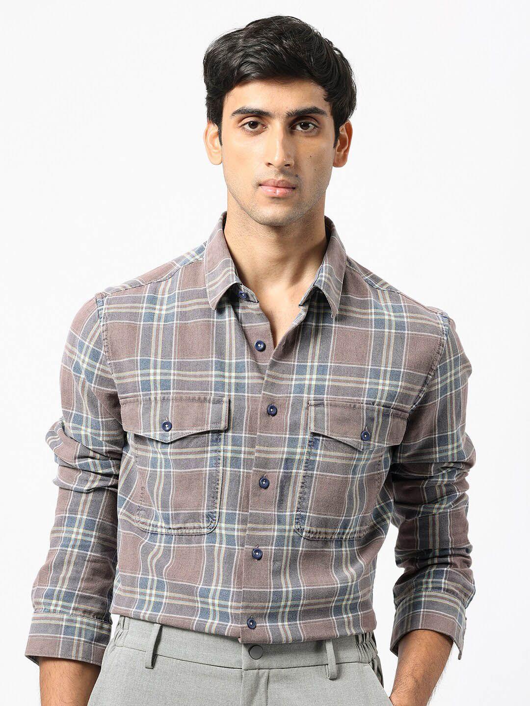 rare rabbit slim fit tartan checked cotton casual shirt