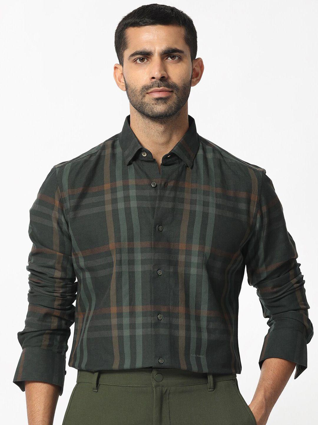 rare rabbit slim fit tartan checked cotton casual shirt