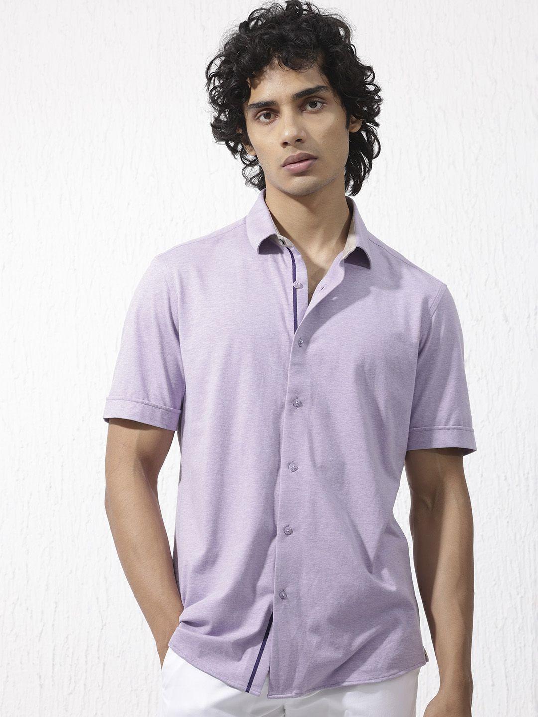 rare rabbit spread collar slim fit opaque cotton casual shirt