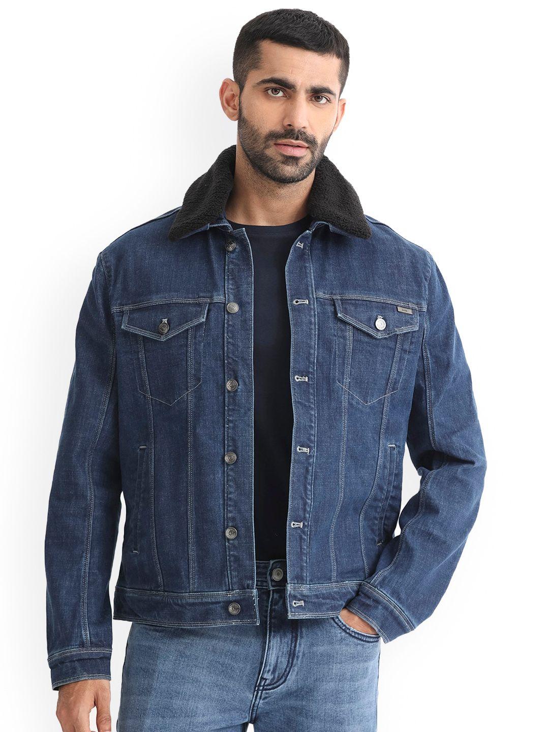 rare rabbit spread collar washed denim jacket