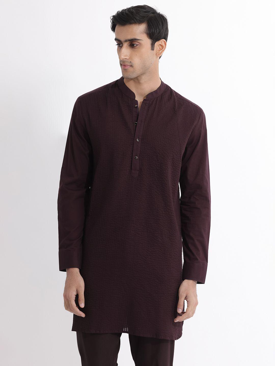 rare rabbit striped mandarin collar cotton straight kurta