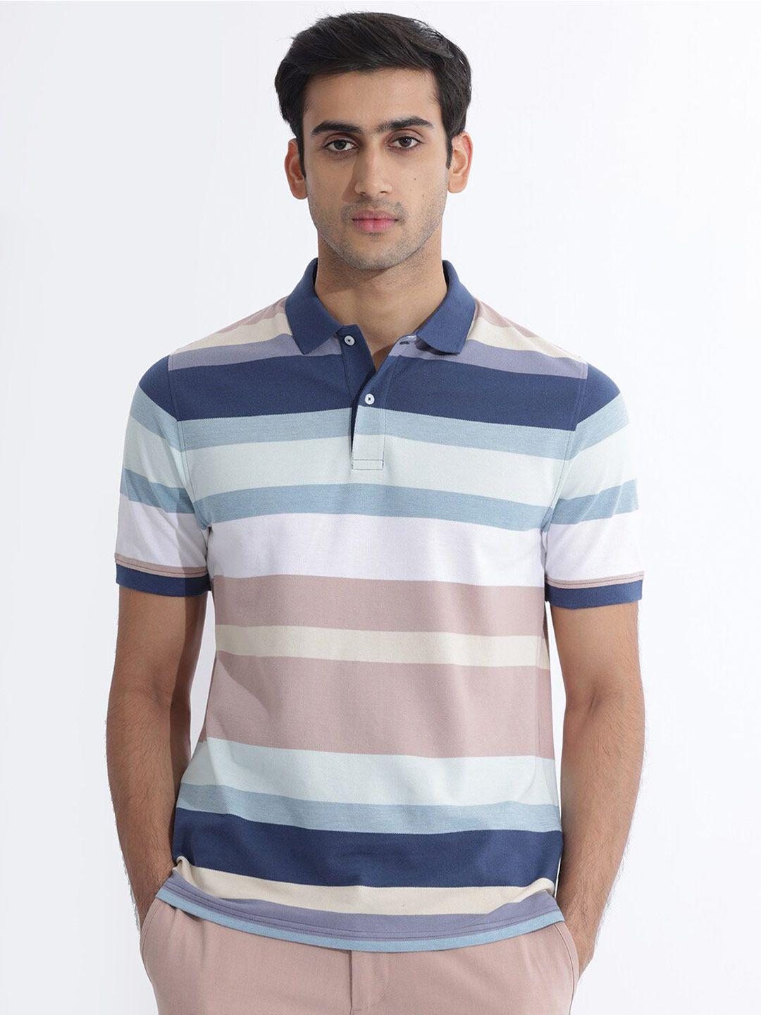 rare rabbit striped polo collar slim fit cotton t-shirt