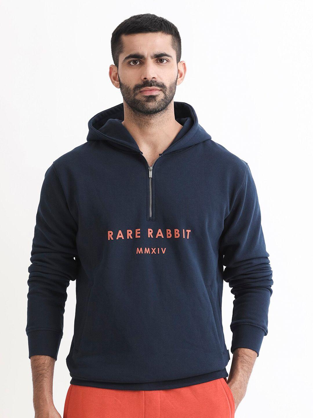 rare rabbit typograohy printed cotton hooded sweatshirt
