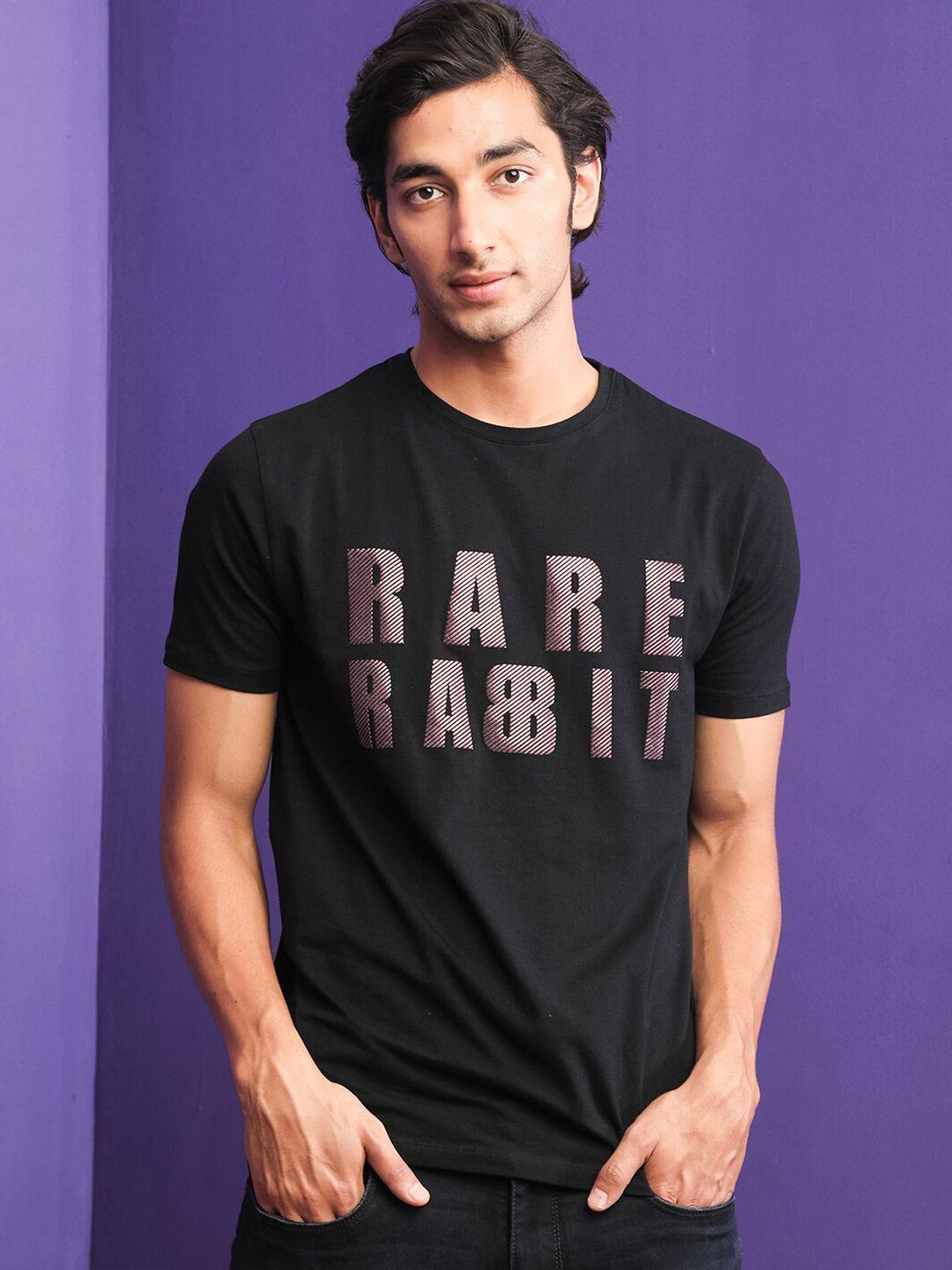 rare rabbit typography printed cotton slim fit t-shirt