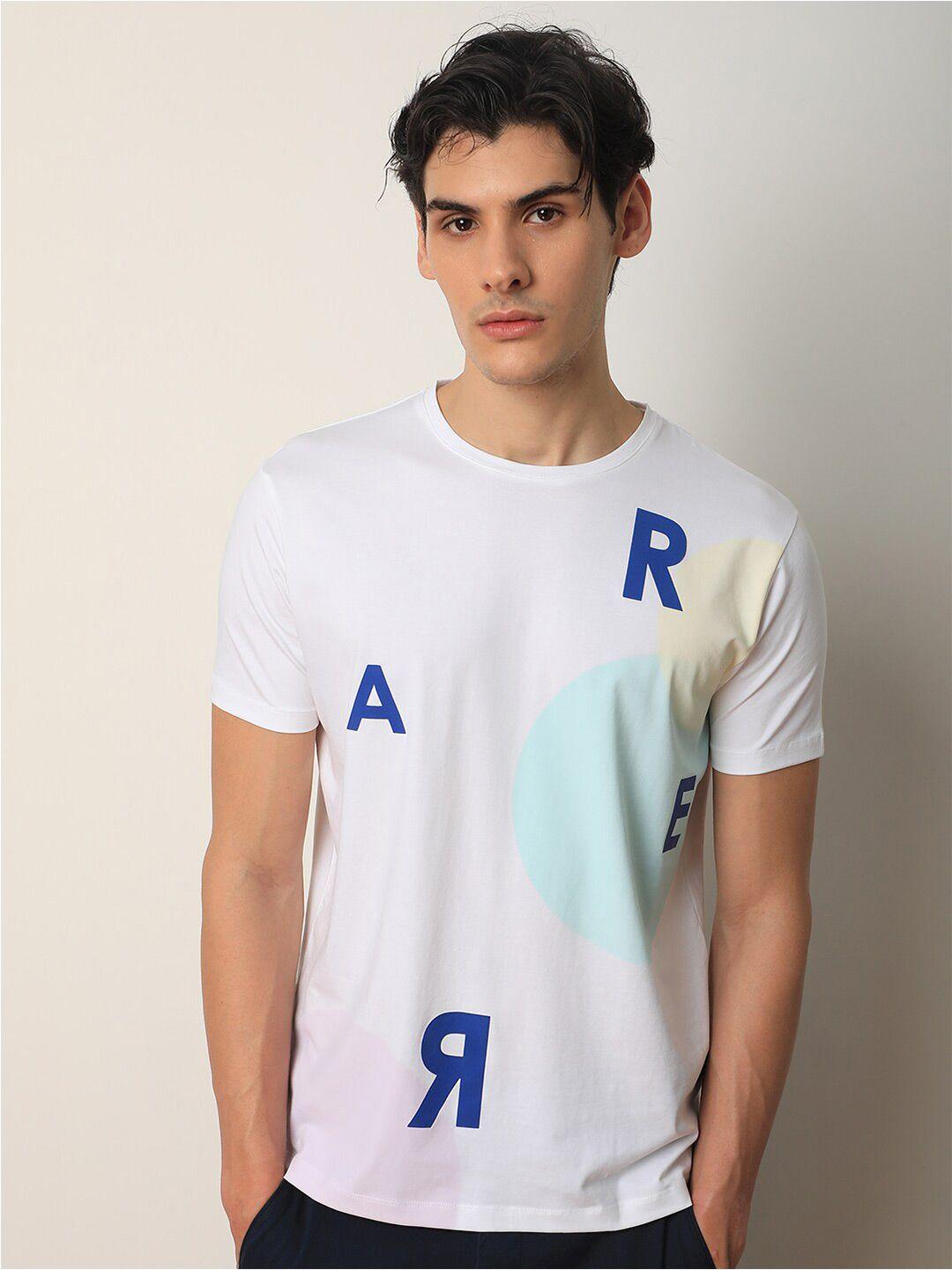 rare rabbit typography printed cotton slim fit t-shirt