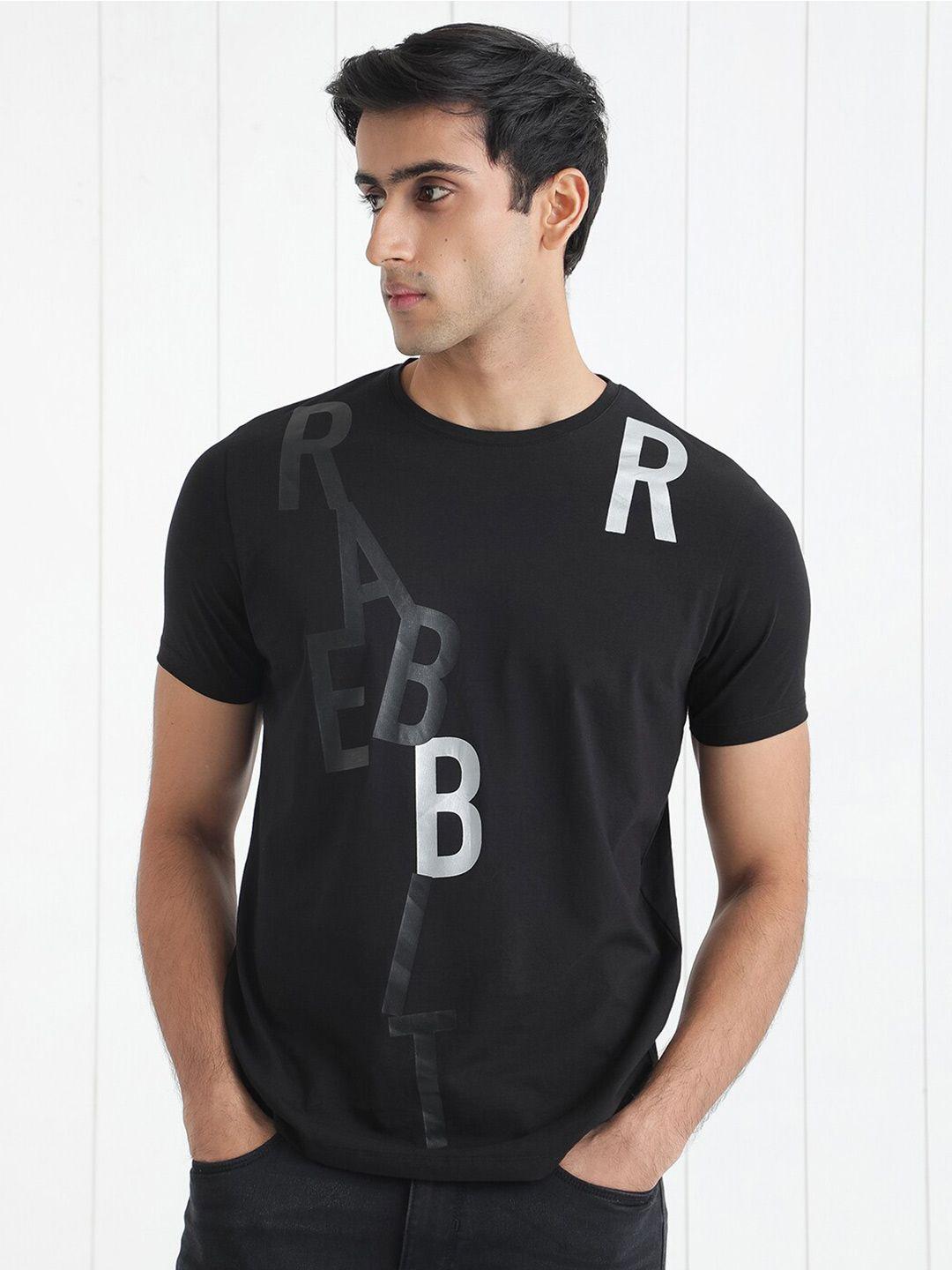 rare rabbit typography printed cotton slim fit t-shirt