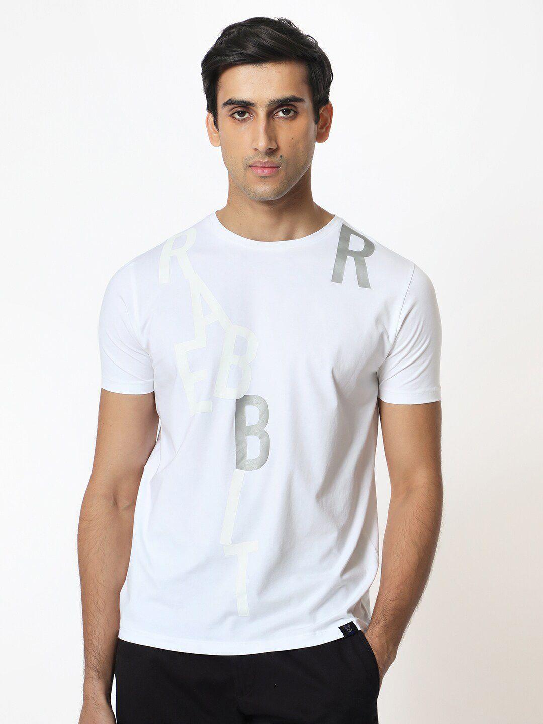 rare rabbit typography printed cotton slim fit t-shirt