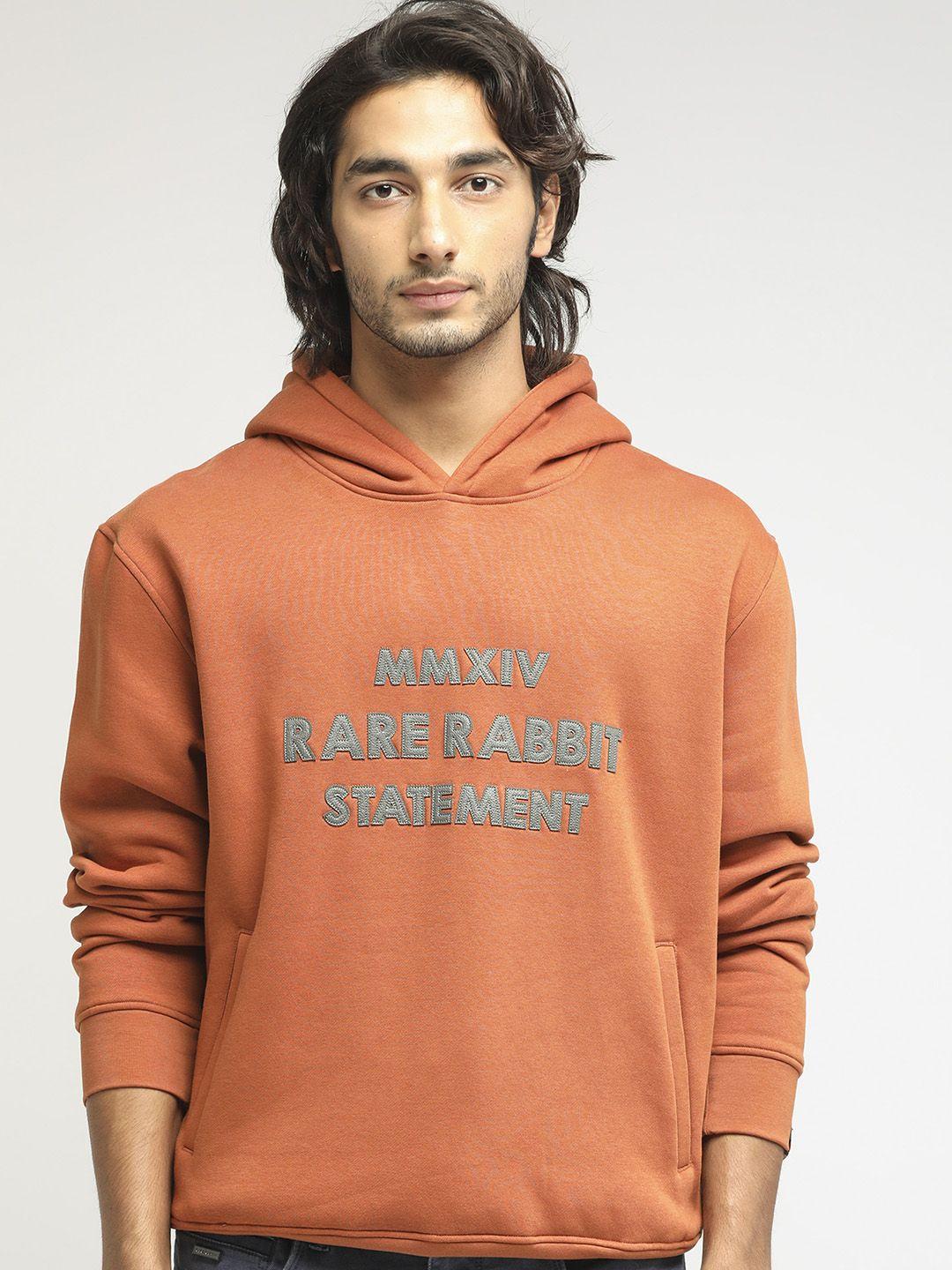 rare rabbit typography printed hooded cotton pullover sweatshirt