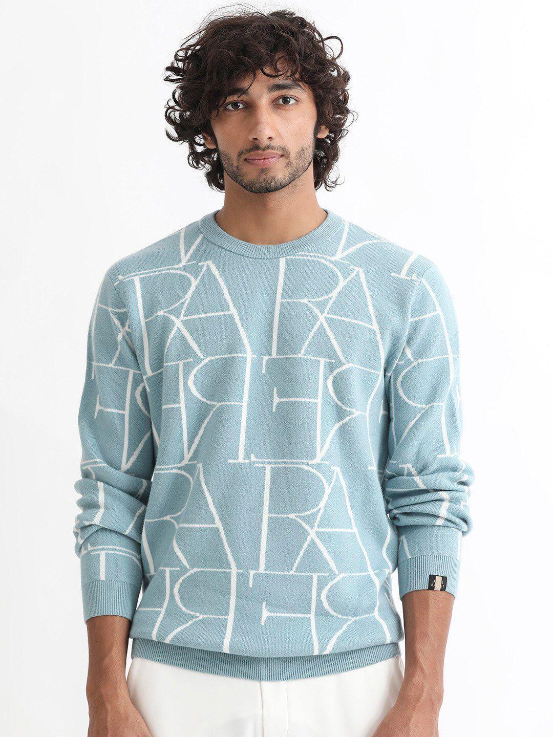 rare rabbit typography printed round neck pullover