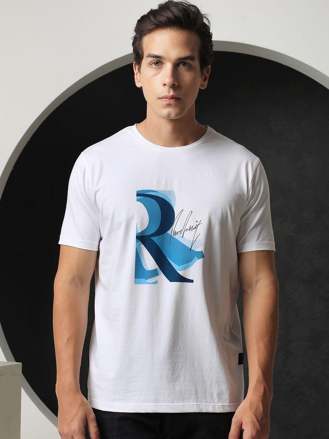 rare rabbit typography printed round neck slim fit cotton t-shirt