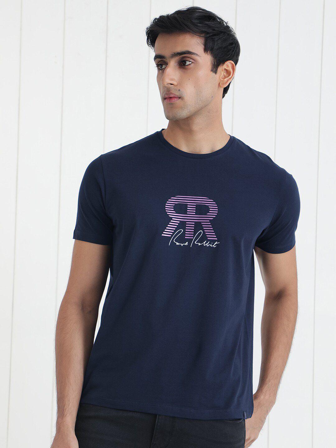 rare rabbit typography printed round neck slim fit t-shirt