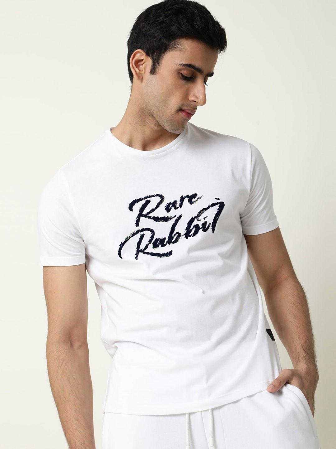 rare rabbit typography round neck slim fit cotton t-shirt
