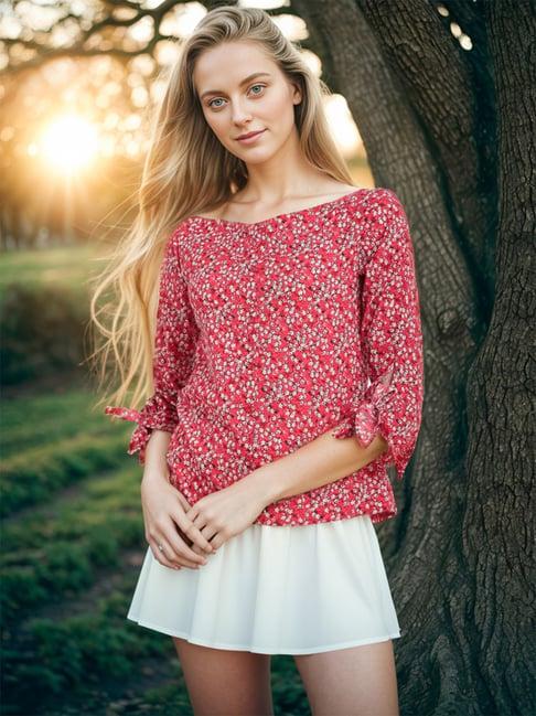 rare red floral print top