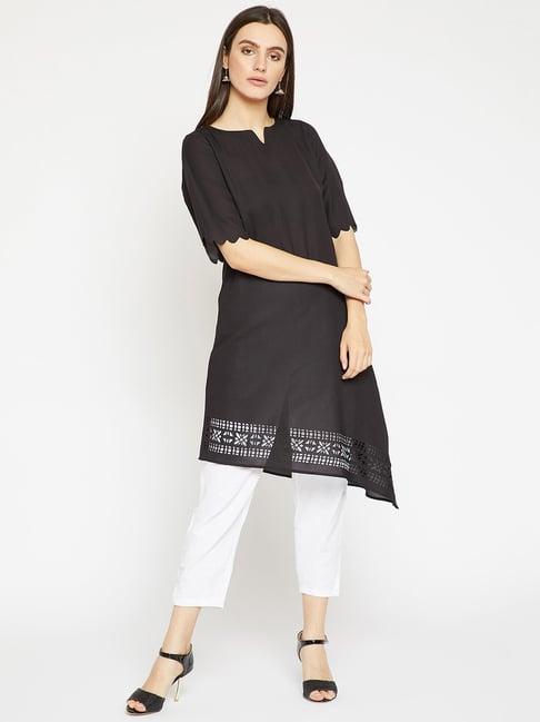 rare roots black printed high low kurti